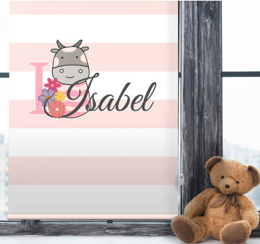 Cow with flowers and name kids roller blind - TenStickers