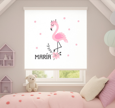 Pink flamenco with name kids roller blind - TenStickers
