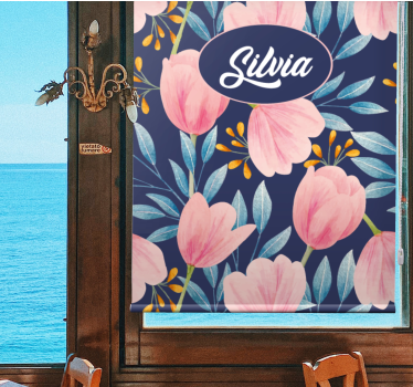 Pink Floral Design roller blind flowers - TenStickers