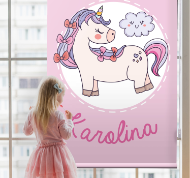 Pink unicorn with name Personalized blind - TenStickers