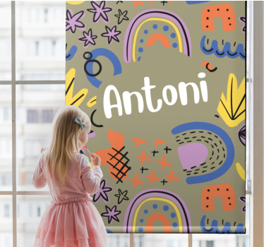 Geometric rainbows with name kids roller blind - TenStickers