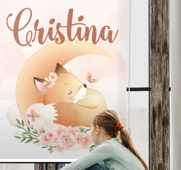 Sleeping fox on moon with name kids roller blind - TenStickers