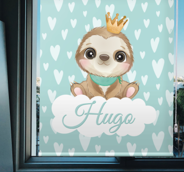 Sloth with crown and name kids roller blind - TenStickers
