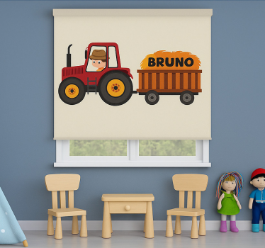 Tractor design with name kids roller blind - TenStickers