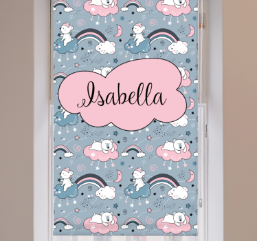 Bear rainbow with name kids roller blind - TenStickers