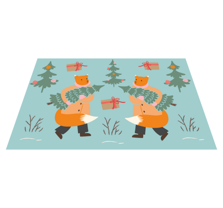 Christmas placemat featuring a festive fox with tree - TenStickers