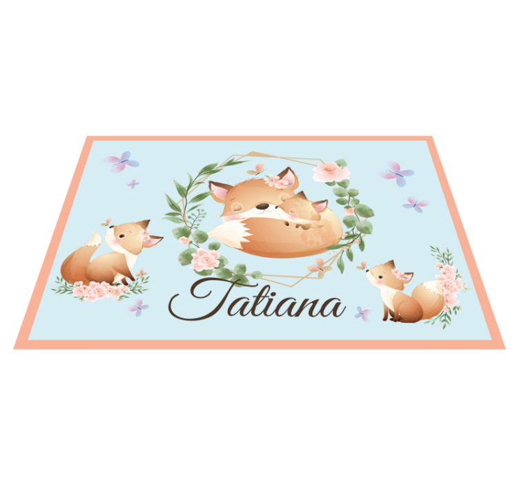 Cute animals fox with name  children placemats - TenStickers