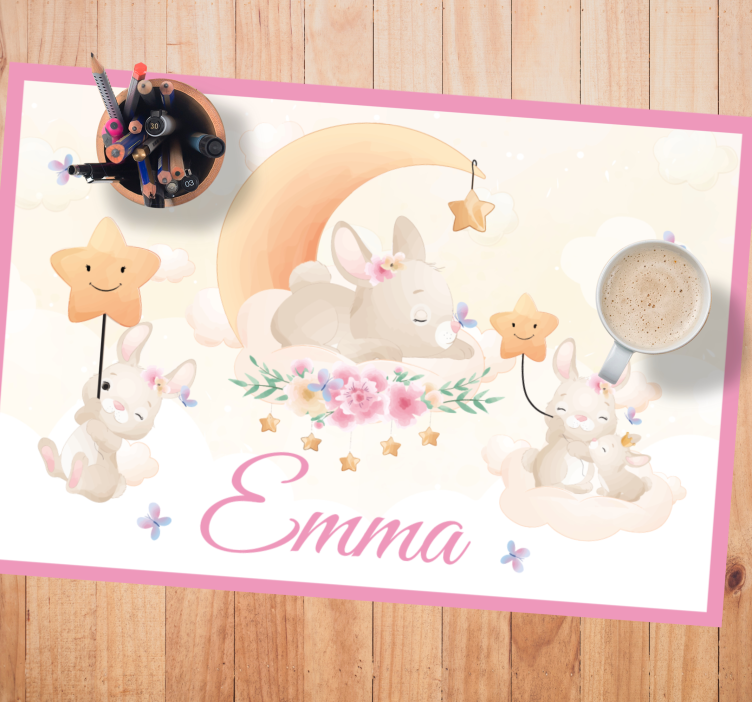 Cute animals bunny with name vinyl placemats - TenStickers