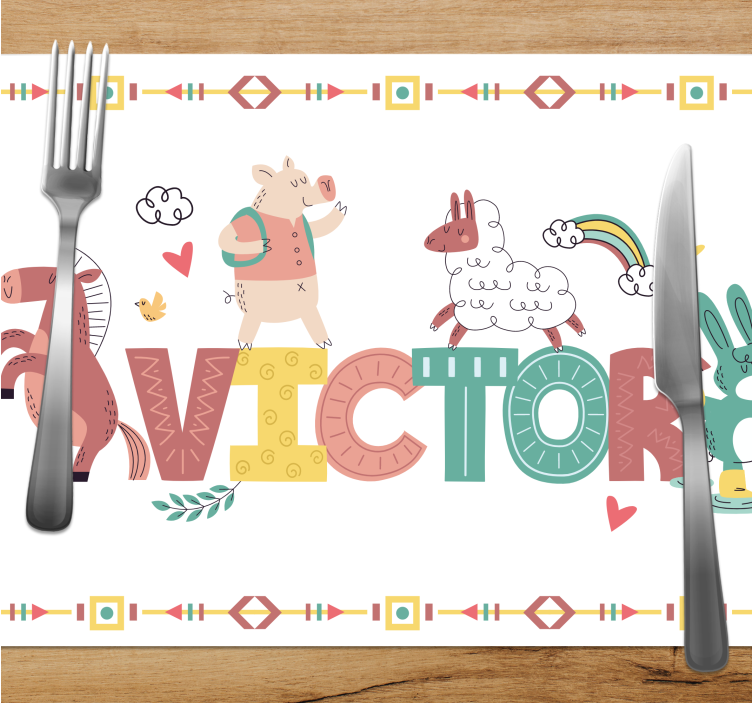 Farm kid animals with customize name  placemats - TenStickers
