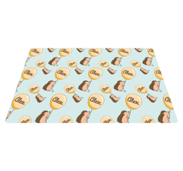 Hedgehog with balloons with name children placemat - TenStickers