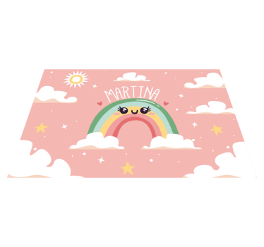 Nice rainbow with clouds with name Personalized table mat - TenStickers