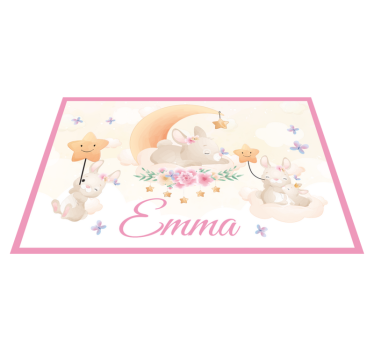 Cute animals bunny with name round placemats - TenStickers