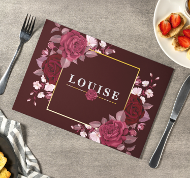 Customisable with roses name vinyl placemats - TenStickers