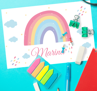 Children placemat rainbow personalized with name - TenStickers