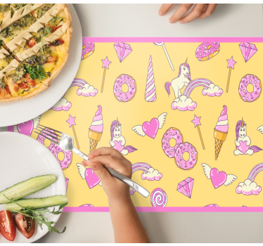 Children placemat whimsical unicorn fun - TenStickers