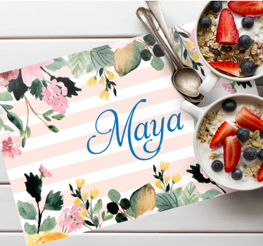 Customisable placemat floral custom name - TenStickers