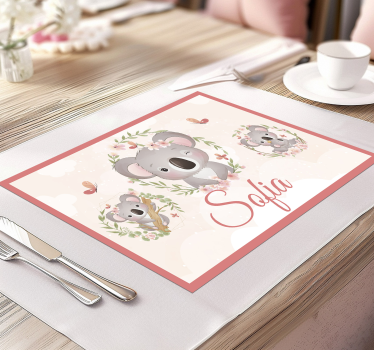 Cute animals koala with name  kids table mat - TenStickers