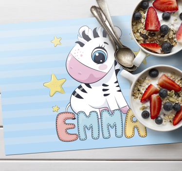 Cute Zebra with name Personalised table mats - TenStickers