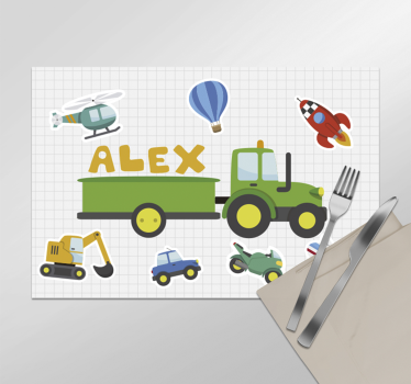 Different cartoon transport Personalised placemat - TenStickers