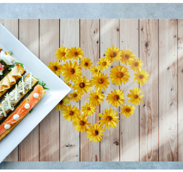 Heart daisie on wood texture elegant table placemats - TenStickers