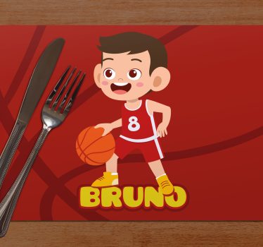Kid basketball player with name kids table mat - TenStickers