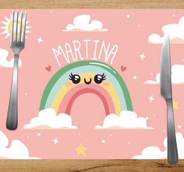 Nice rainbow with clouds with name Personalized table mat - TenStickers