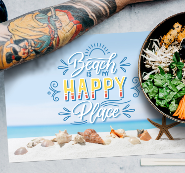 Placemat with quote beach is my happy place - TenStickers
