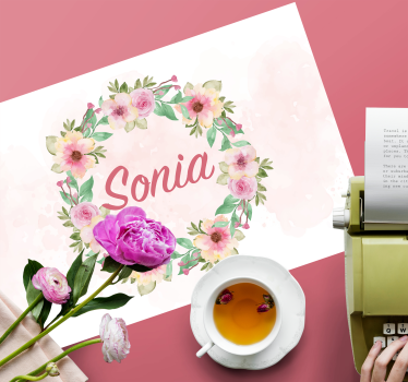 Watercolour flowers with name placemat - TenStickers