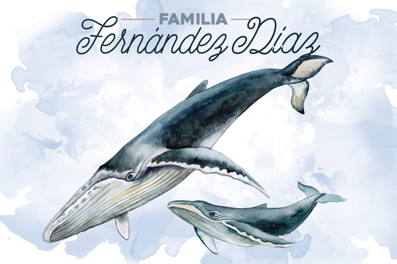Customisable placemat whale family design - TenStickers