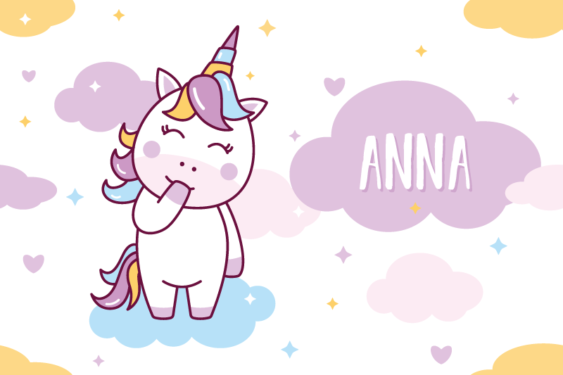 Customised name cute unicorn with clouds kids placemat - TenStickers