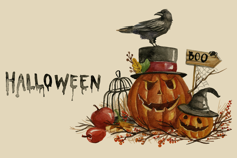 Halloween placemat with festive pumpkin arrangement - TenStickers