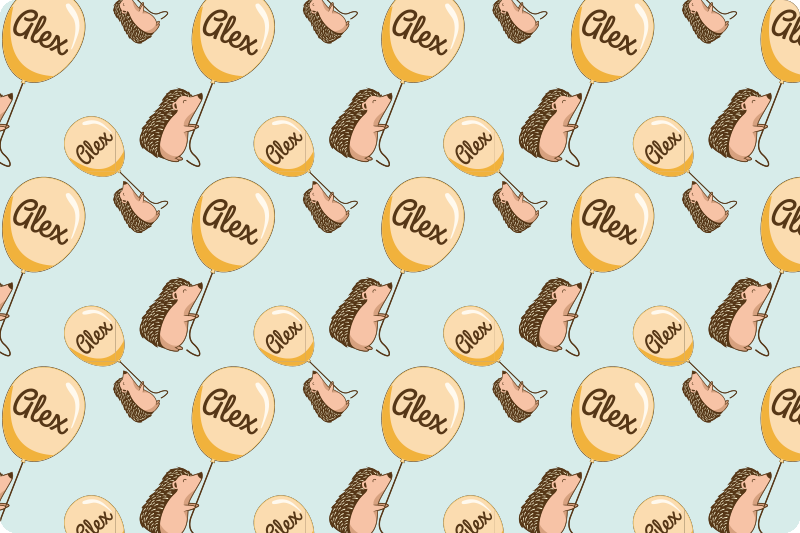 Hedgehog with balloons with name children placemat - TenStickers