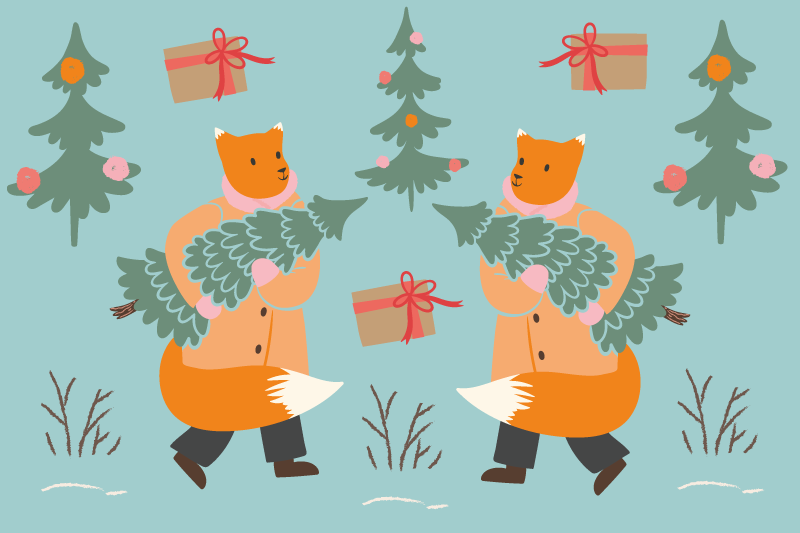 Christmas placemat featuring a festive fox with tree - TenStickers