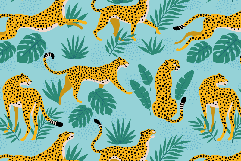 Original placemat with leopard patterns and green leaves - TenStickers