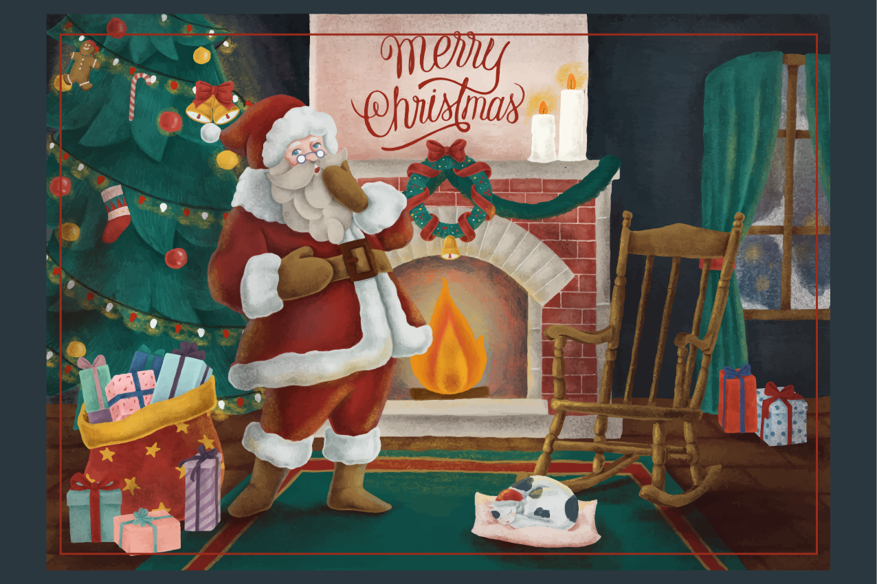 Xmas house with Santa Christmas placemats - TenStickers