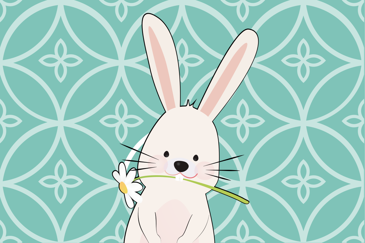 Children placemat cute bunny with flower - TenStickers