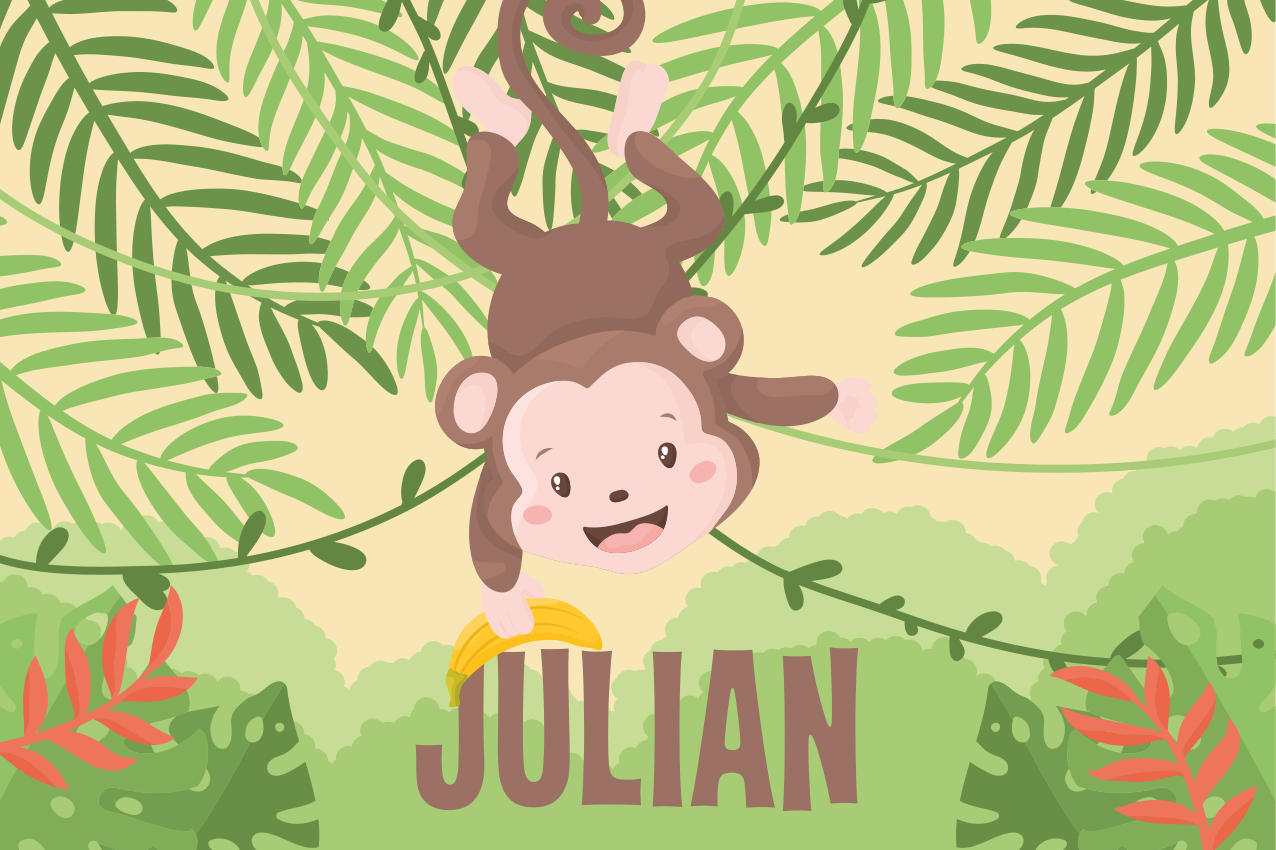 Little monkey on branch personalised kids placemat - TenStickers