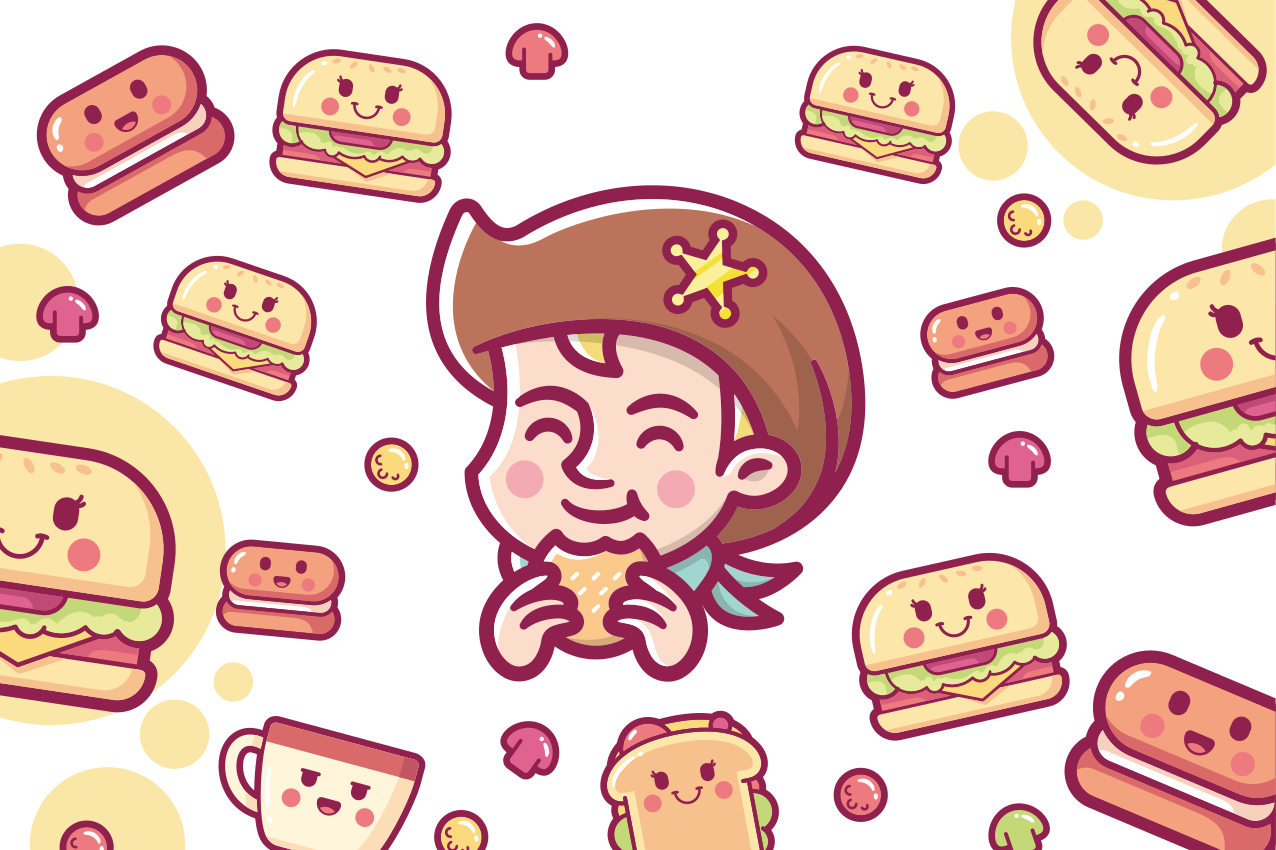 Children placemat cheerful kid enjoying burgers - TenStickers