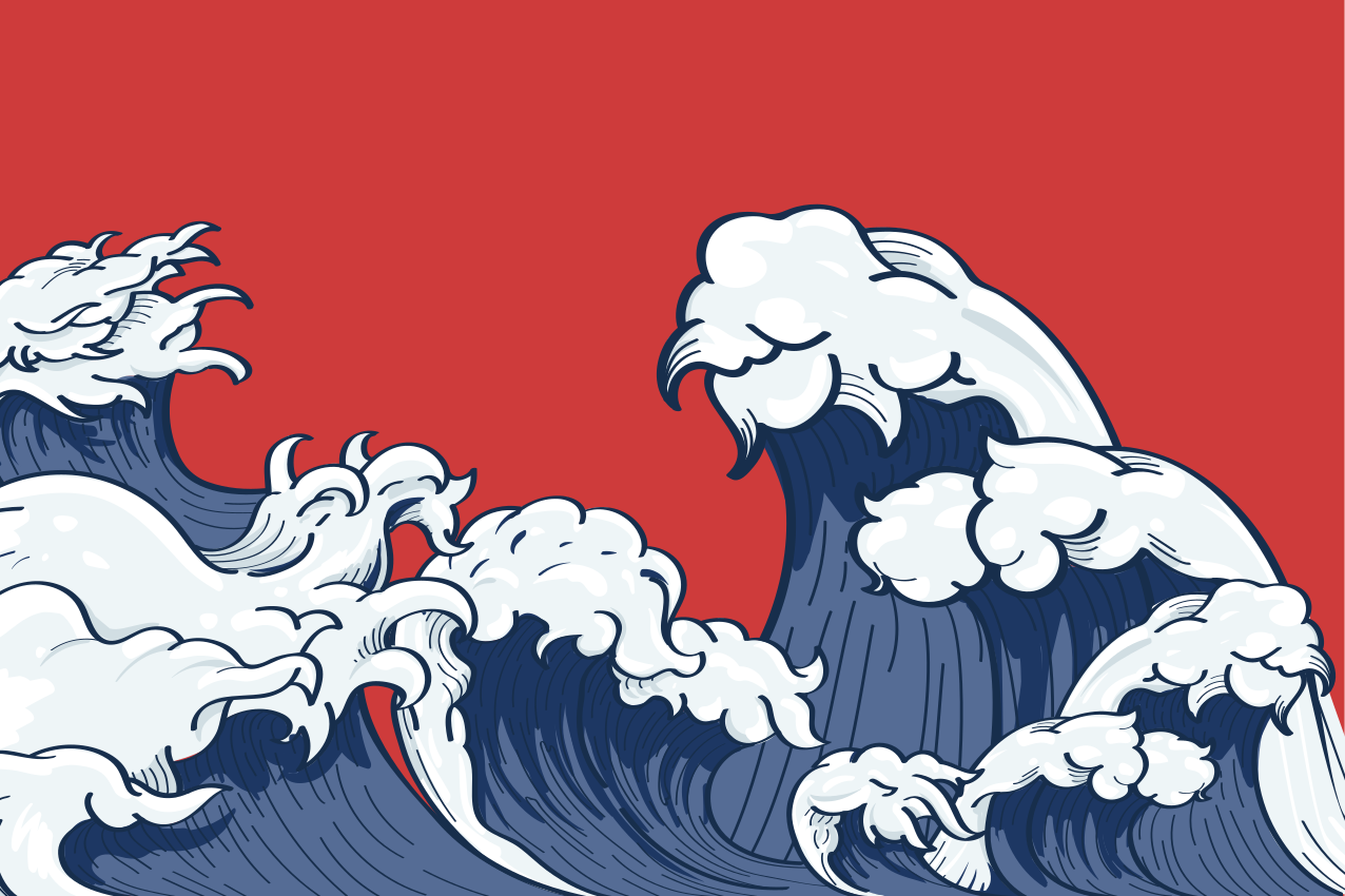 Red Kanagawa wave original placemat - TenStickers