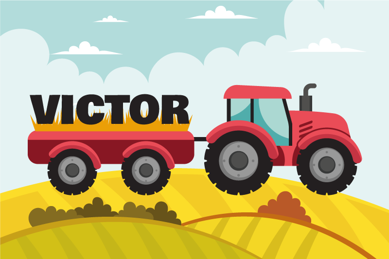 Colorful tractor and with personalised name kids placemat - TenStickers