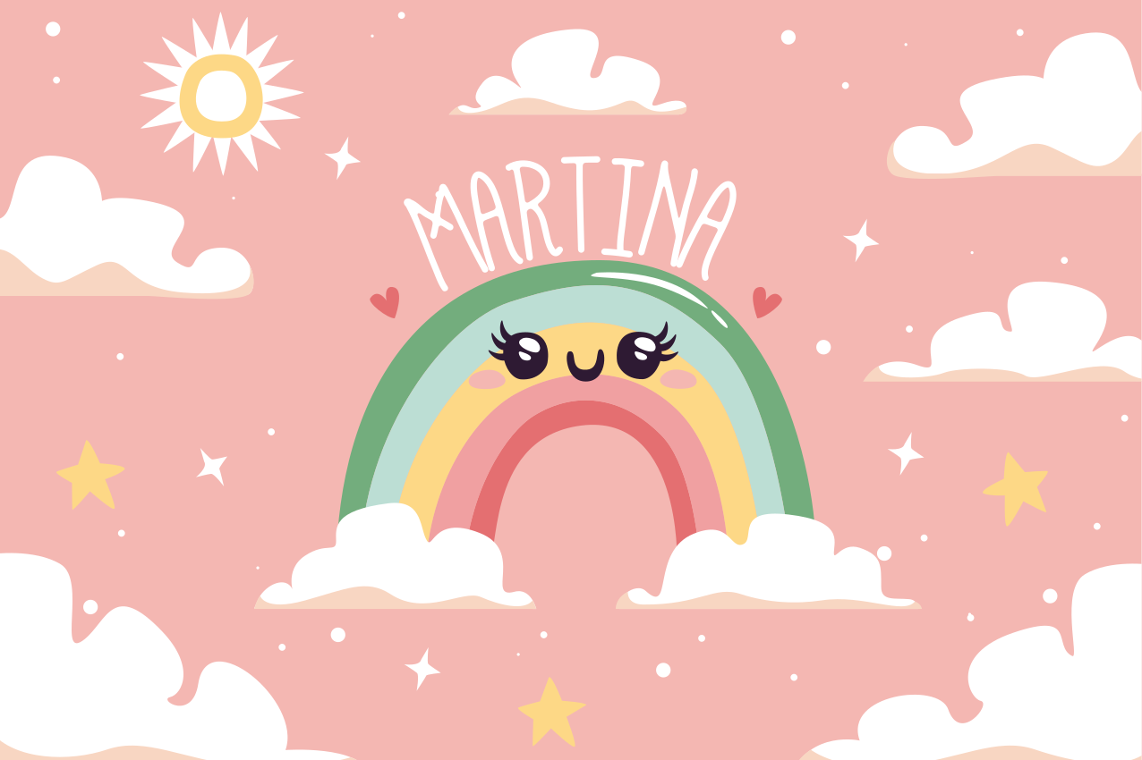 Nice rainbow with clouds with name placemat - TenStickers