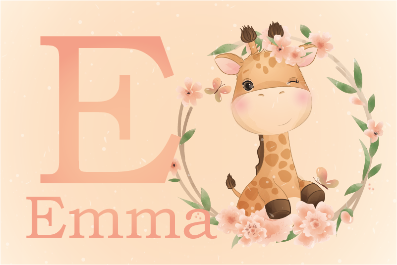 Cute giraffe for girl with name placemats - TenStickers