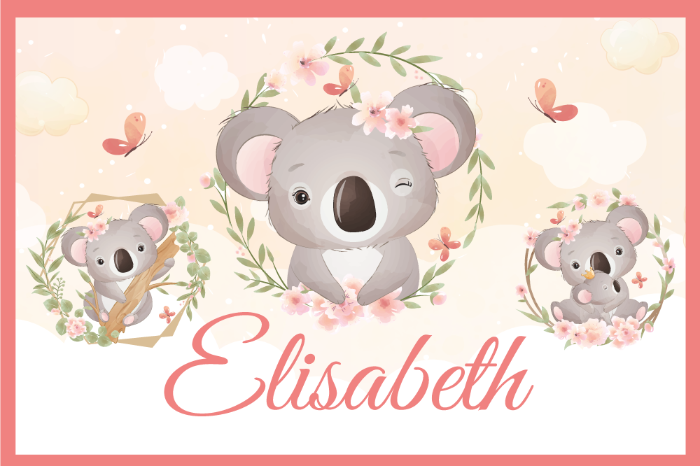 Cute animals koala with name  children placemats - TenStickers