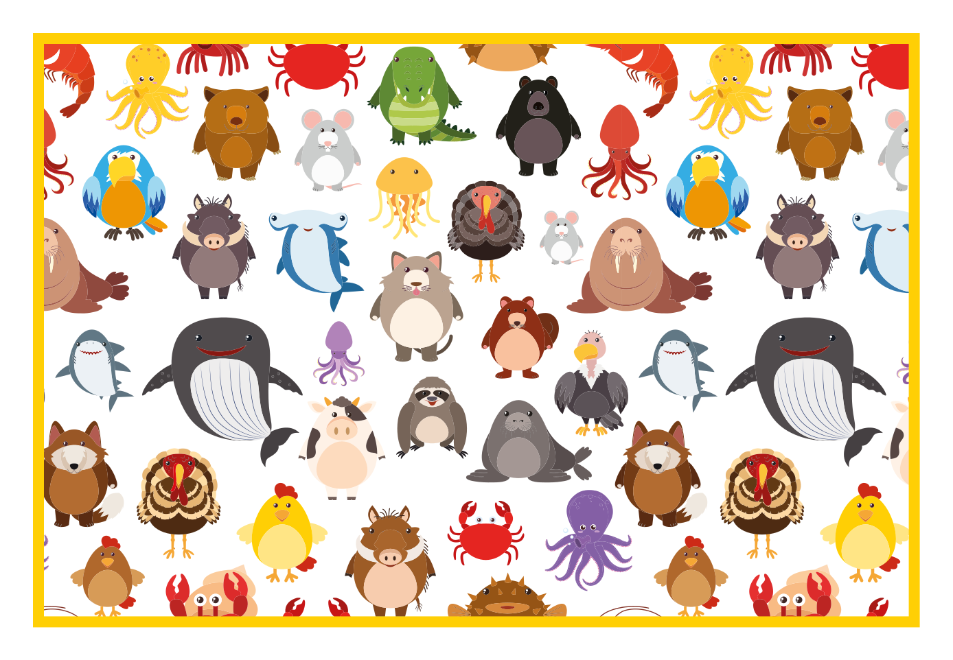 Children placemat colorful animal collection - TenStickers