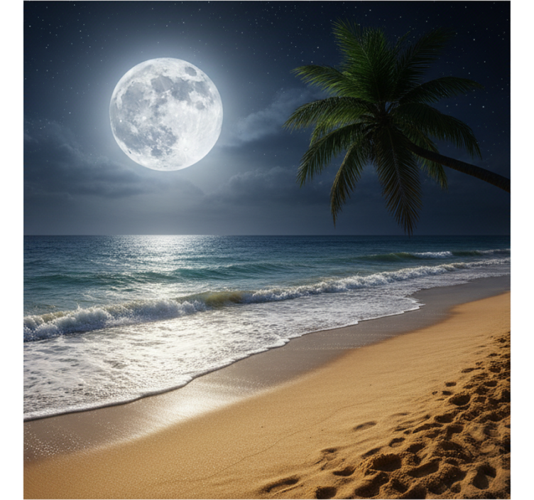 Sea animals wall mural full moon ocean - TenStickers