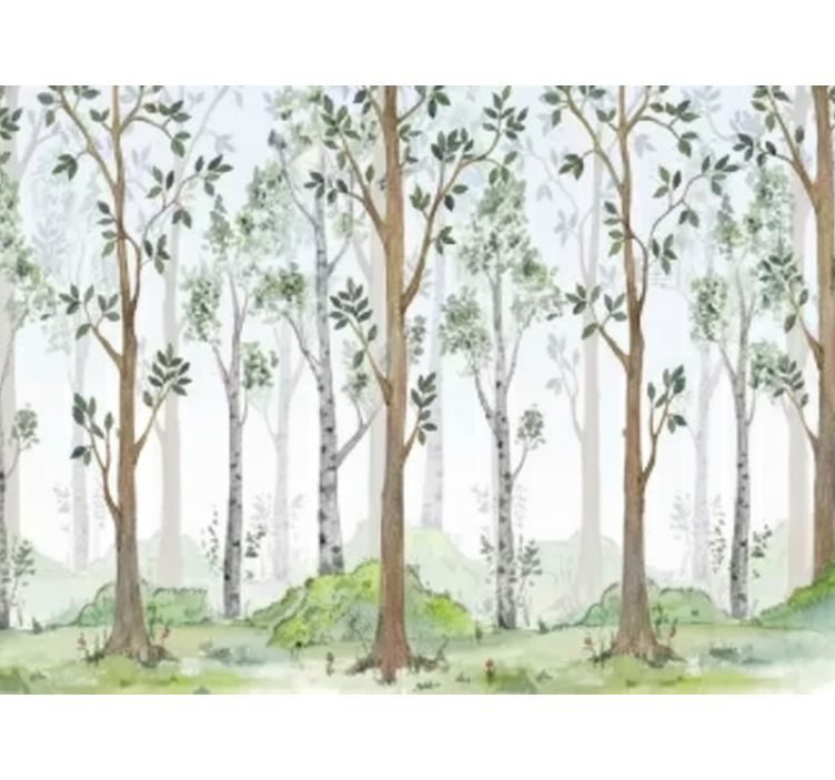 Forest wall mural with minimalist botanical design - TenStickers