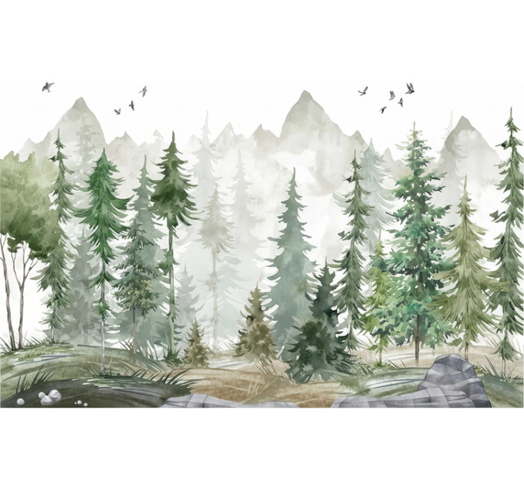 Forest wall mural nordic pine minimalist design - TenStickers