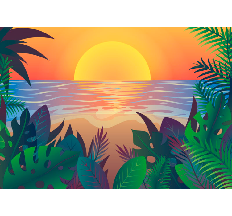 Nature wall mural tropical dusk landscape - TenStickers