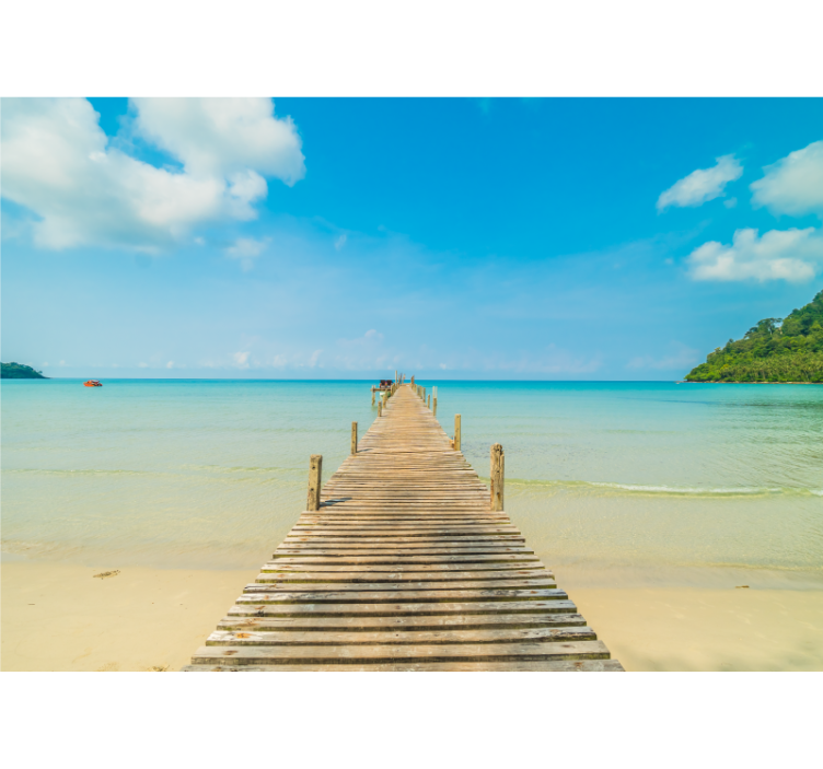 Sea animals wall mural wooden dock scene - TenStickers