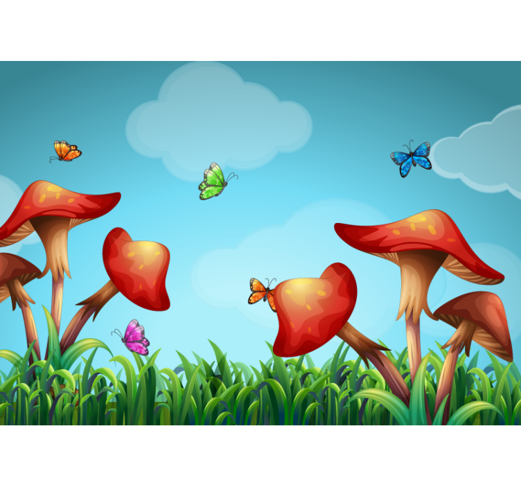 Fanciful Mushroom Garden nature wall mural - TenStickers